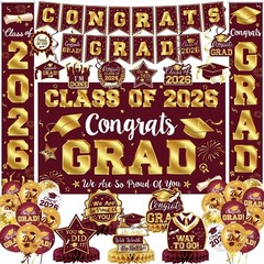2026 Graduation Decorations – Maroon and Gold Graduation Decorations Set Cong…