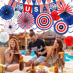 34Pcs 4th of July Decorations Set 250th Patriotic Banner USA Flag String Pape…