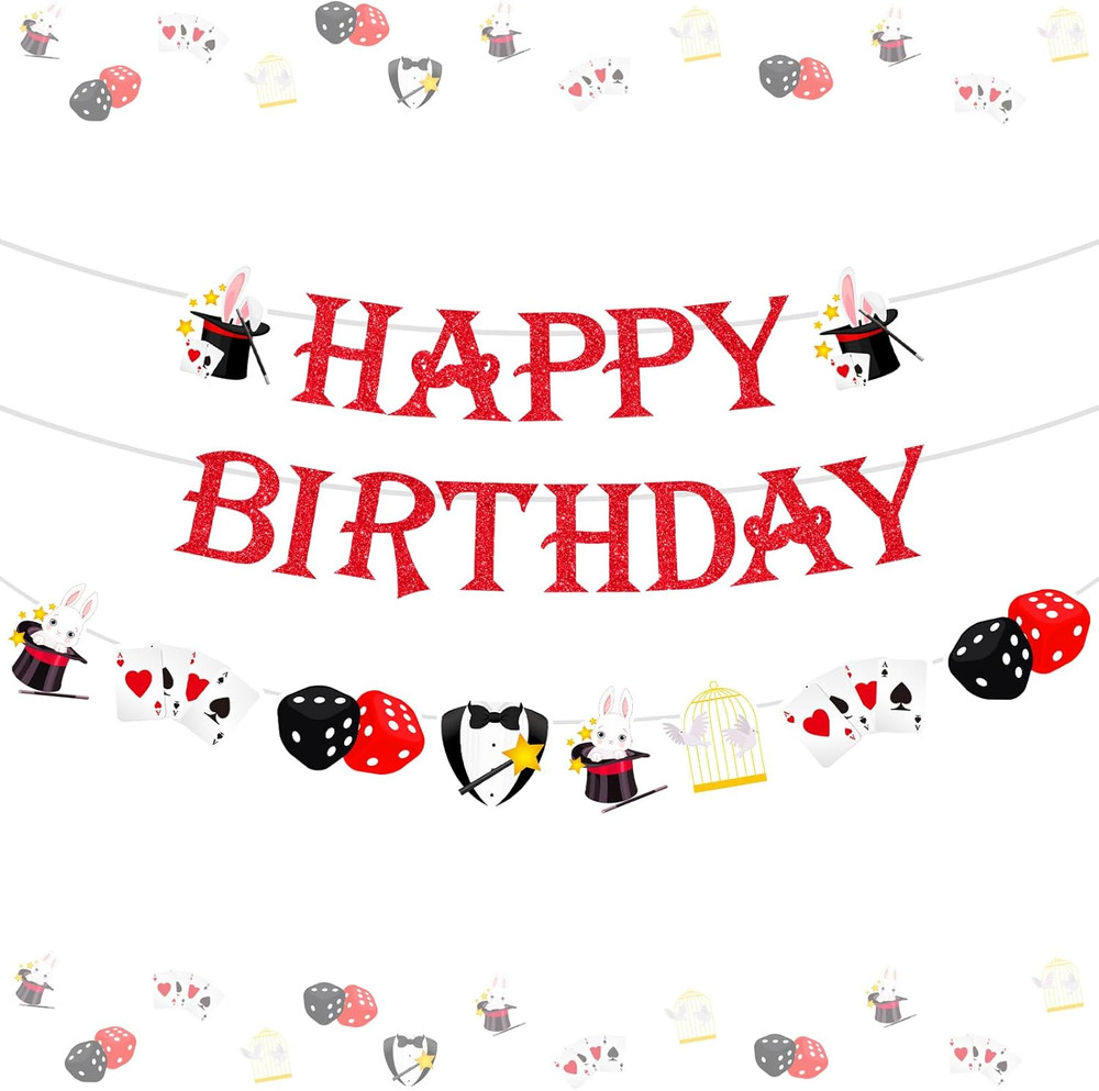 Magic Show Birthday Party Decorations – Happy Birthday Banner and Garland, Magic