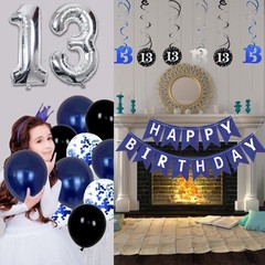 Complete Dark Blue 13th Birthday Party Kit – Banner & High-Quality Balloons