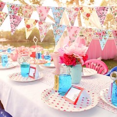 Funtery 5 Pcs Retro Bright Floral Paper Garland Chic Tea Party Multi-colored