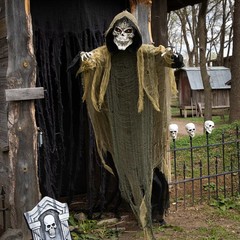 Morris Costumes 6 ft Hanging Animated Reaper with Light-Up Eyes – Gray