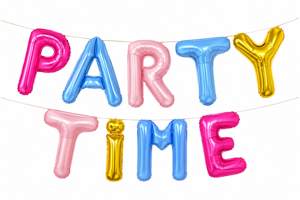 Party Time Mylar Balloon Banner Multicolor Birthday Party Decoration 16 Ft