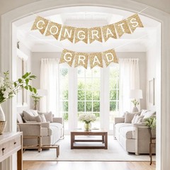Graduation Decorations 2026, Gold Glitter Congrats Grad Banner-Adjustable Prestr
