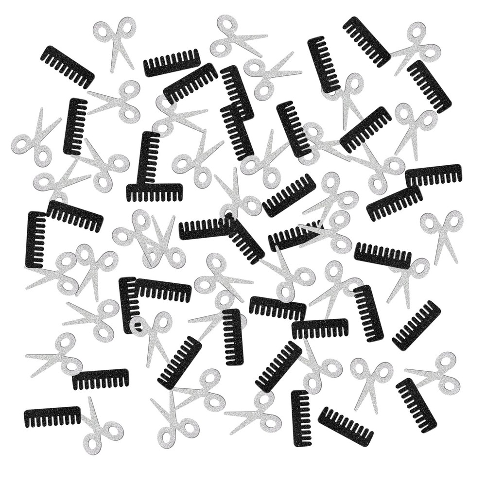 120 PCS Barber Themed Confetti Silver Black Glitter Haircut Salon Decor