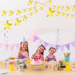 24Pcs Gold Hanging Stars Decorations, Glitter Star Cutouts with 55 Yard Gold Nyl