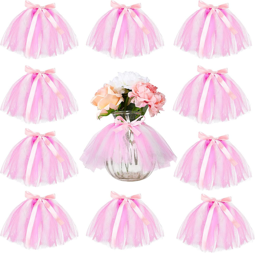 12 Pieces Mini Tutu Table Skirt Wine Bottle Cover Tutu Skirt Tulle Vase Skirt De