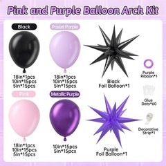 130pcs Pink and Purple Balloon Arch Kit, Pink Metallic Pastel Purple Black Ba…