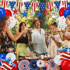 46PCS 4th of July Decorations, Patriotic Party Decorations Set with Red White…