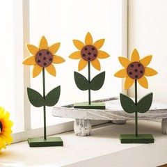 3 Pcs Sunflower Decor Wood Sunflower Table Decorations Summer Tiered Tray Woo…