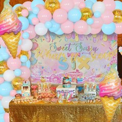 Mocsicka Donut 6th Birthday Banner Backdrop Sweet Sassy and Six Birthday Deco…