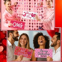24 Designs Valentines Photo Booth Props Double Sided 11×5.5 Inch Red Pink Heart