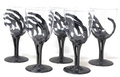 5 Halloween Metallic Black Skeleton Hand Plastic Wine Glasses Goblets Party Bar