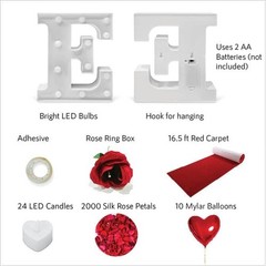 Engagement Proposal Decoration Kit – Light Up Letters, 2000 Rose Petals, Heart C
