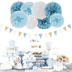 Dusty-Blue White Party-Decorations -Flowers Lanterns – 15pcs Baby Bridal Show…