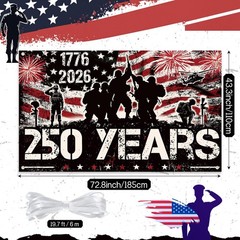 Tiamon 250 Years Birthday Decoration, 3.6 x 6 ft (110 x 185 cm), black silver