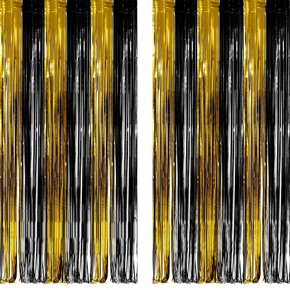 Black and Gold Foil Fringe Party Backdrop – GREATRIL One Size,
