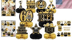 Party-Ready 60th Birthday Decorations: 9 Piece Black Gold Centerpieces