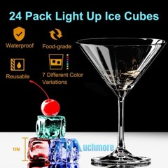 24x Waterproof Light Up LED Ice Cubes for Drinks Party Glowing Flashing Ice Cube