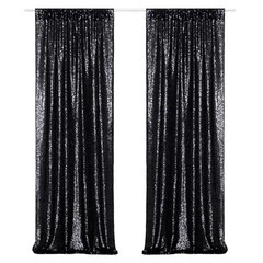 Black Sequin Backdrop Curtains, 2 Panels 2FTx8FT Glitter 2 pcs-2ftx8ft S-Black
