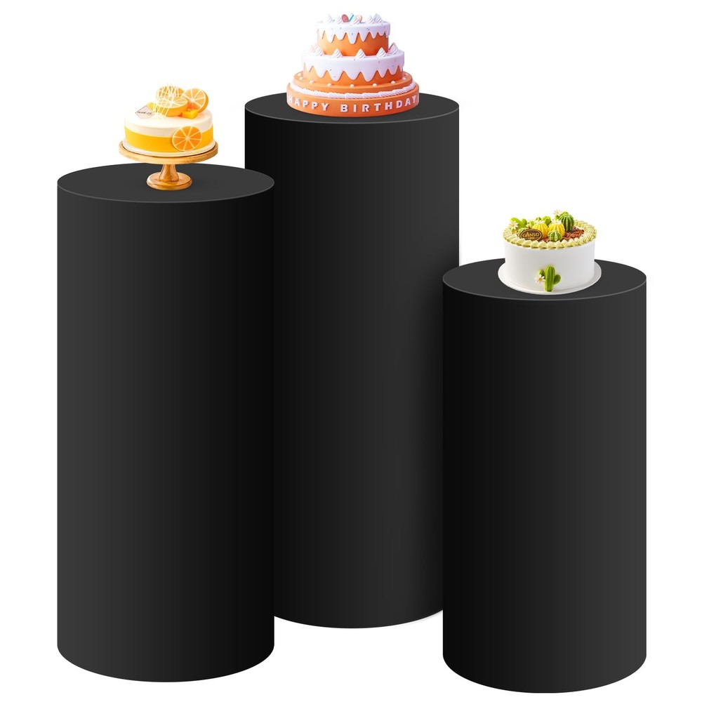 SaitiMade Set of 3 Black Spandex Cylinder Pedestal Stand Covers