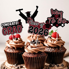 2026 Graduation Cupcake Toppers – 48 Pcs Maroon Graduation Party Supplies Mini C