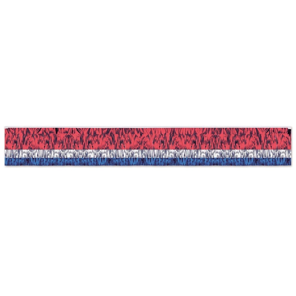 Beistle 3-Ply Flame-Resistant Metallic Fringe Drape (Red/Silver/Blue) – Patrio