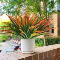 Phliofd 6Pcs Artificial Grass Fake Plants 17.3in Outdoor Plastic 6 Pcs, Red