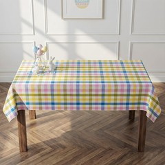 LOSIVISHE Easter Waterproof Polyester Tablecloth, Pastel Checkered Fabric Table