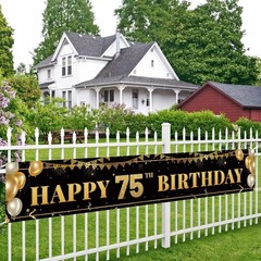 Striking 9.8ft Black & Gold Happy 75th Birthday Banner for Festive Celebrations