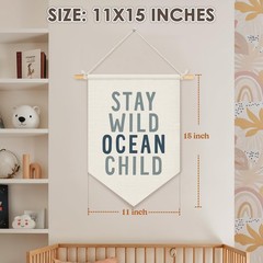 Ocean Nursery Decor, Stay Wild Ocean Child Wall Hanging Pennant Flag Banner, …