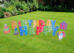 Happy Birthday Yard Sign W Stakes & Extras 17 Pieces
