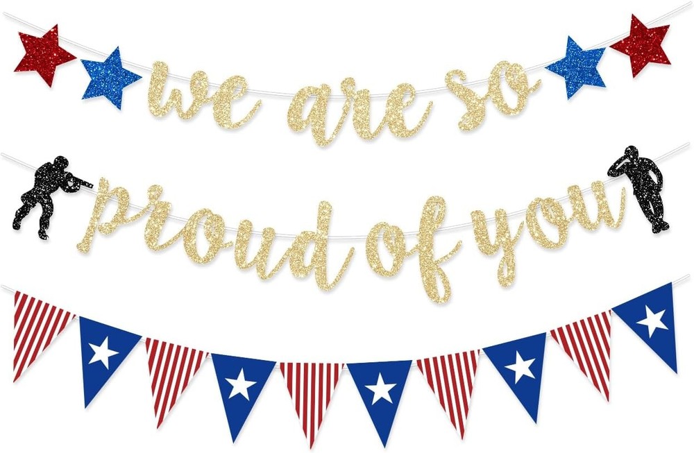 Military Going Away Party Decorations for Gold Glitter We are So Proud glod