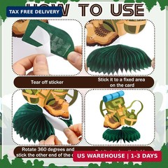 Yuntau 12 Pcs Summer Camping Party Decorations Happy Camper Honeycomb Centerpiec
