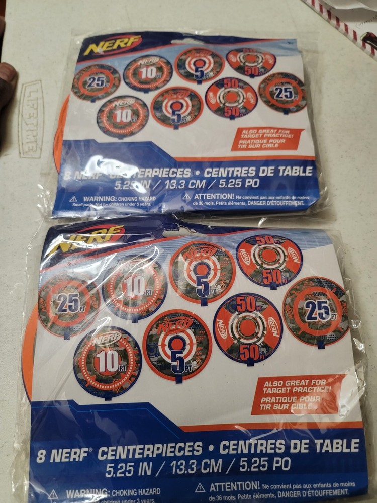 (Lot of 2) 8 Nerf Centerpieces Bullseye Target Practice Party Favor Decor PT4