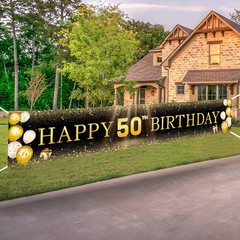 Black & Gold 50Th Birthday Banner Decorations – Extra Large 118″X20″ Reusable Ya
