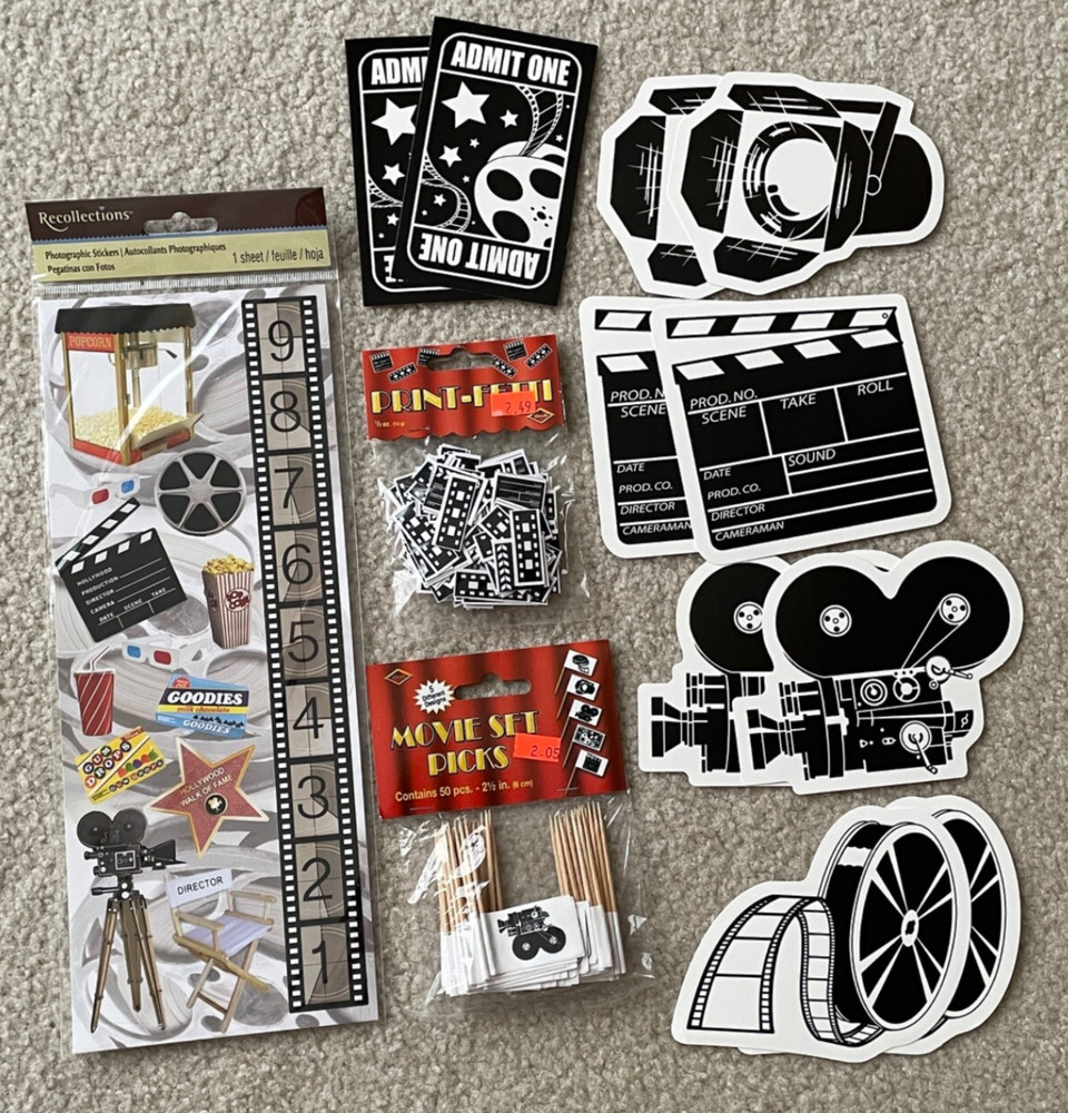Movie Set Cinema Cutouts Décor Party Confetti Stickers Picks Film Clapboard