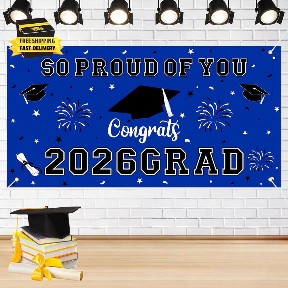 Graduation Decorations 2026 Blue Graduation Banner 66.1″ X 33.8″ Graduation Back
