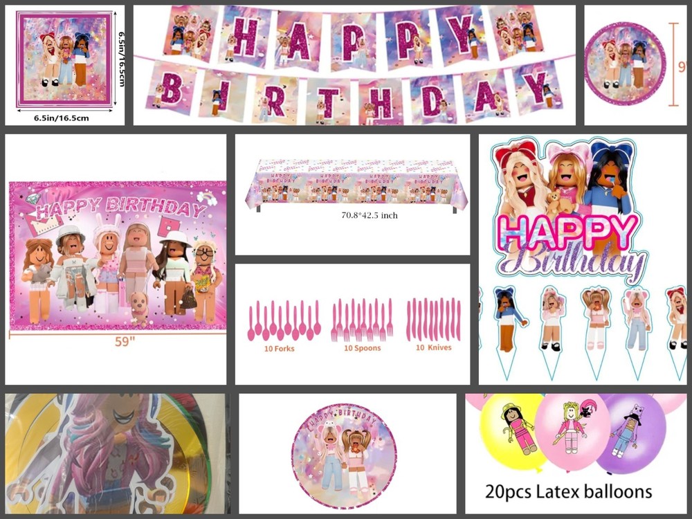 124 Pc Pink Girl Blox Video Game Birthday Party Decorations Plates Backdrop New