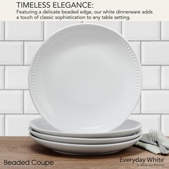 Everyday White Beaded Coupe Set of 4 Dinner Plates, 10.5 inch Inch,