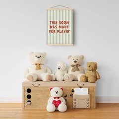 Kids Playroom Wall Art Poster Hanger Frame, Retro Trendy Blue Striped Play Ro…