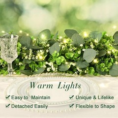 2Pcs Eucalyptus Garland with Lights, Greenery Garland, Green Garland with