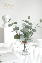 Muhanjia Artificial Eucalyptus Stems in Glass Vase with Faux Large, Green