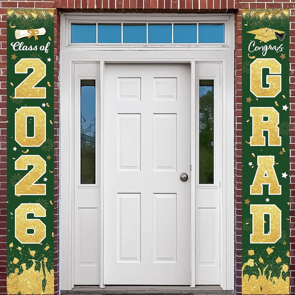 2Pcs 2026 Graduation Porch Banner Class of 2026 Congrats Grad Door Sign Decor