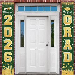 2Pcs 2026 Graduation Porch Banner Class of 2026 Congrats Grad Door Sign Decor