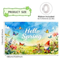 Hello Spring Banner – Watercolor Floral & Gnome Style – 71×43 Inches Polyeste…