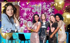 Personalised Birthday Banner Photo Blue Pink Silver Woman Man Child Party Poster
