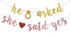He Asked She Said Yes Banner, Gold Bride to Be Decorations,Gold Glitter Bunting