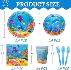 Cartoon Marine Animal Tableware Set for Underwater Themed Parties – 24 Guests