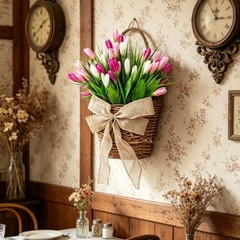 Charming 35cm Pink Tulip Wreath for Wall Decor Living Room Entryway or Bedroom